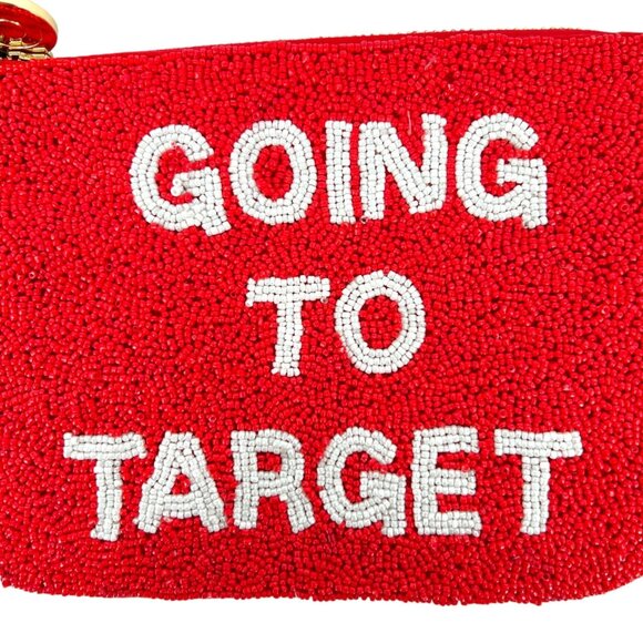 Kate Spade Beaded Pouch "Going To Target" Red White NWT 8" X 6" Wristlet - Picture 2 of 11